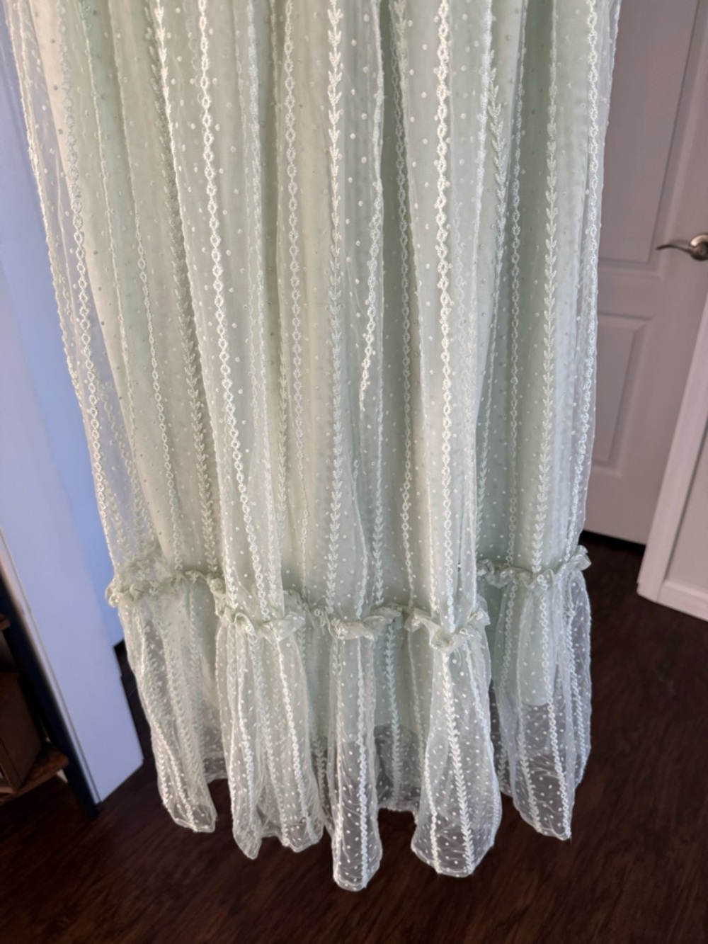 Blu Pepper Mint Green Tie-Shoulder Dotted Mesh Maxi Dress - Picture 5 of 16